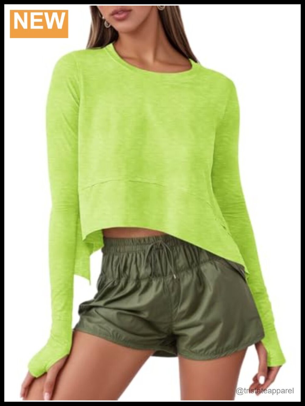 Womens Long Sleeve Cropped Workout Top Polyester Spandex Athletic Shirt